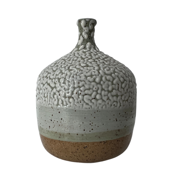 Lichen Light Brown Clay & Green Slip Medium Bud Vase with Narrow Neck by Lisette Bedoya
