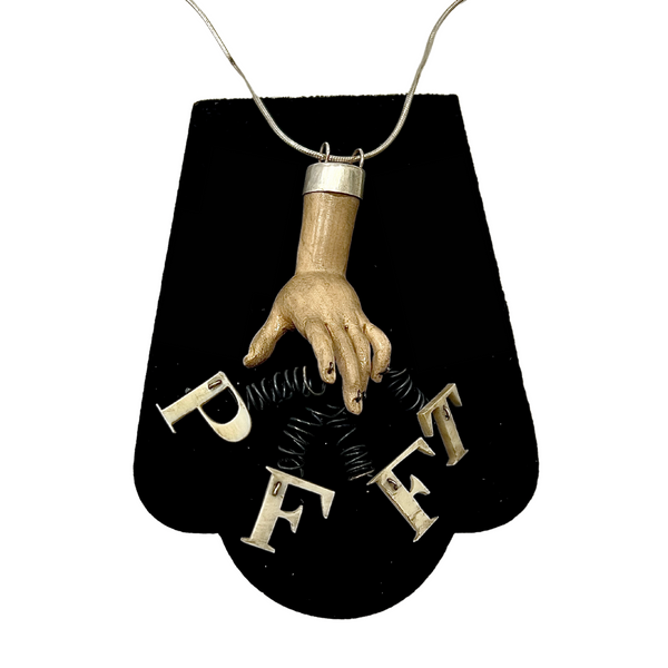 Hand With Text “PFFT” 20″ Necklace by Jan Hartley