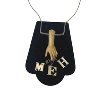 Hand With Text “Meh” 24″ Necklace by Jan Hartley