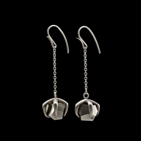 Pyrite Claw Drop Earrings in Silver by Shannon Nutt